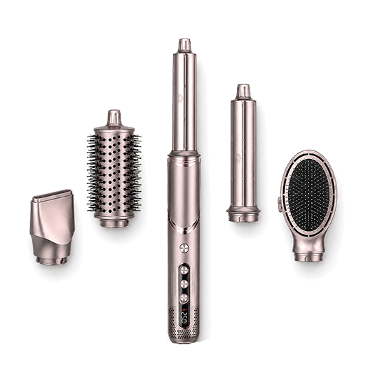 DeluxeCovers AirStyler 3.0 med håndtag og udskiftelige stylinghoveder i rosaguld